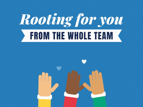 Rooting for you from the whole team before surgery, three waving hands with floating hearts