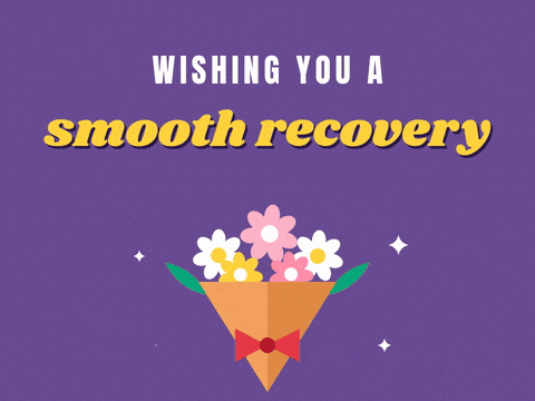 Wishing you a smooth recovery after surgery with a swaying bouquet of daisies on purple