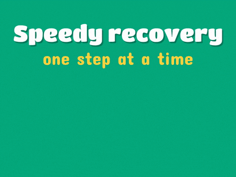 Speedy recovery one step at a time message with footprints walking up to a gold star after surgery