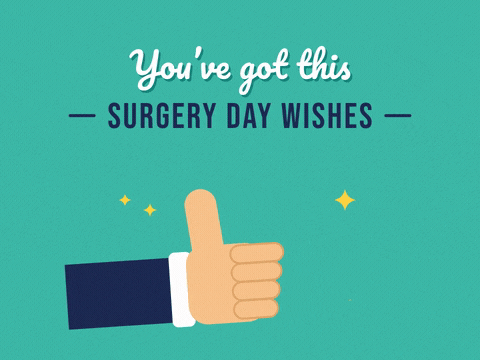 You've got this surgery day wishes with a bouncing thumbs up and gold sparkles on teal
