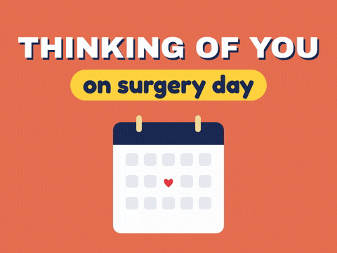 Thinking of you on surgery day message with a calendar and a red heart circled on the date