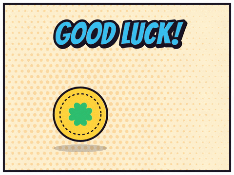 Good Luck Coin Flip Heads Good luck comic as a gold lucky coin flips, lands heads up with a clover and a speech bubble says you win