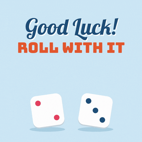 Good luck roll with it, two dice tossed in the air and landing on double six with stars