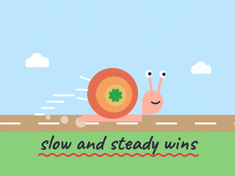Good Luck Racing Snail Good luck, slow and steady wins, as a racing snail with a clover shell zooms along a track with speed lines