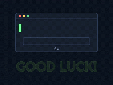 Sending luck typed in a terminal window, a clover progress bar fills and a green neon good luck lights up