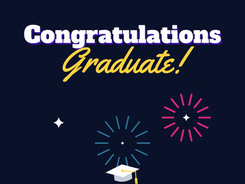 Congratulations Graduate message with gold, pink and blue fireworks bursting on a night sky