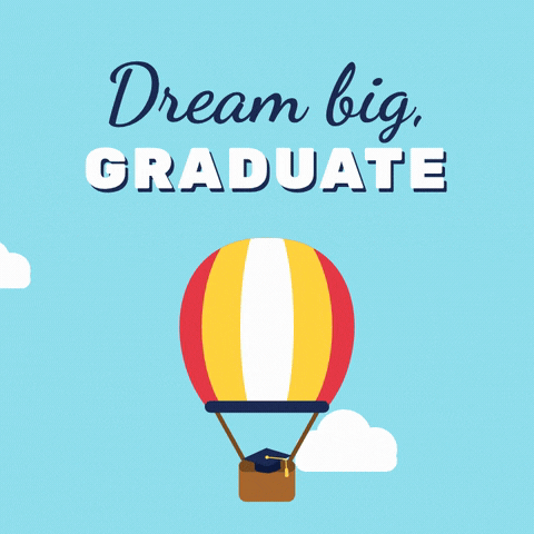 Dream Big Graduate Hot Air Balloon Dream big, Graduate message with a striped hot-air balloon floating past clouds in a blue sky