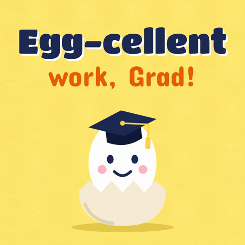 Graduation Egg Cellent Work Egg-cellent work, Grad message with a happy egg in a graduation cap hopping in its cracked shell