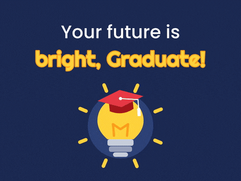 Graduation Future Is Bright Bulb Your future is bright, Graduate message with a glowing light bulb wearing a red graduation cap on navy