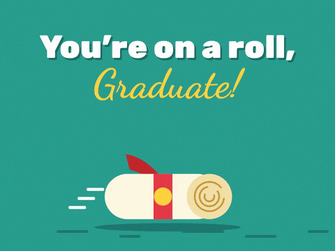 Graduation On A Roll Diploma You're on a roll, Graduate message with a rolled diploma and red ribbon speeding along the ground