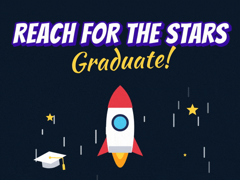 Graduation Reach For The Stars Rocket Reach for the stars, Graduate message with a white rocket flying up past stars on a night sky