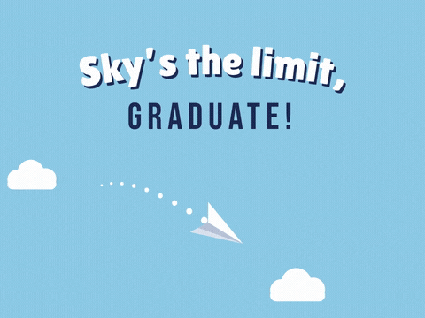 Graduation Skys The Limit Plane Sky's the limit, Graduate message with a paper plane looping through a blue sky past drifting clouds