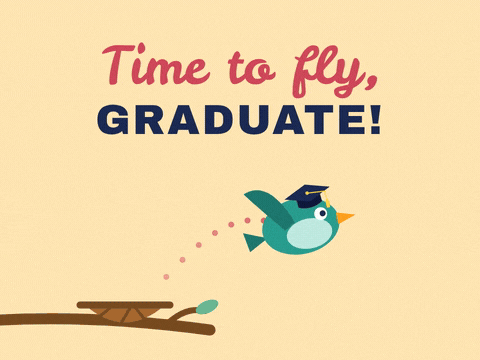 Graduation Time To Fly Bird Time to fly, Graduate message with a teal bird in a graduation cap flapping away from its nest