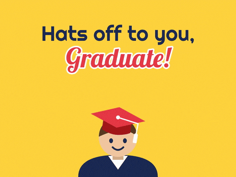 Hats Off To You Graduate Hats off to you, Graduate message with a smiling graduate whose red cap lifts off and lands back