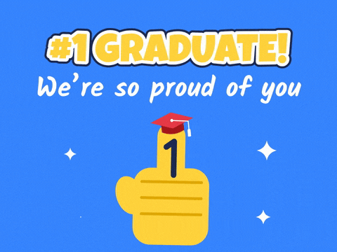 Number One Graduate Foam Finger Number one Graduate, we're so proud of you message with a waving gold foam finger wearing a red cap
