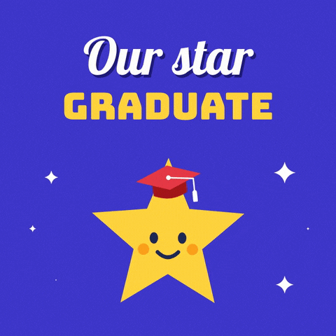 Our Star Graduate Our star Graduate message with a smiling gold star in a red graduation cap and twinkling sparkles