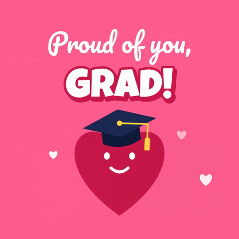Proud Of You Grad Heart Proud of you, Grad message with a smiling red heart wearing a graduation cap and small hearts floating up