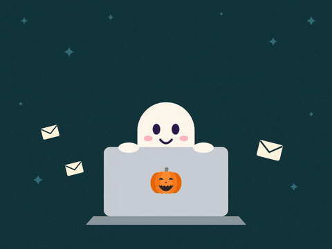 Funny Halloween Ghosting My Inbox Ghosting my inbox happy Halloween office joke with a ghost peeking over a laptop while envelopes float away