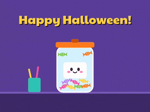Halloween Office Candy Jar Open Happy Halloween, candy jar is open, a smiling office candy jar pops its lid and sweets bounce onto the desk