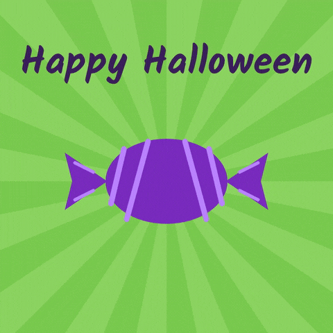 Halloween Treat Time Candy Unwrap Halloween treat time, a purple wrapped sweet twists and unwraps to reveal a smiling chocolate pumpkin