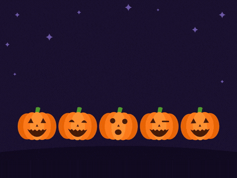 Happy Halloween From All Of Us Happy Halloween from all of us with five jack-o-lantern pumpkins lighting up one by one in a row at night