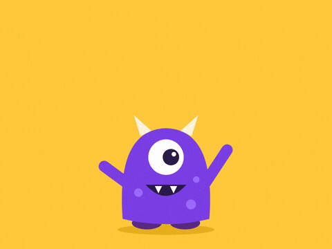Monstrously Good Halloween Monster Have a monstrously good Halloween with a friendly one-eyed purple monster waving and grinning on a yellow background