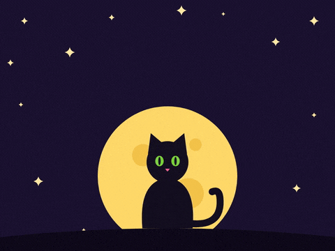 Purr Fect Halloween Black Cat Have a purr-fect Halloween black cat with green eyes swishing its tail in front of a big yellow full moon