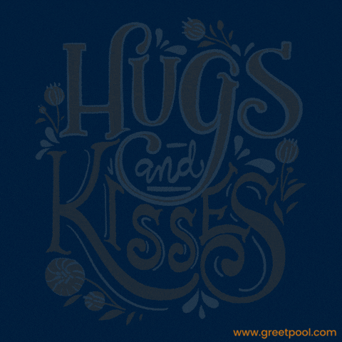 Hugs And Kisses Typographic Navy Animated hugs and kisses typographic GIF on navy background