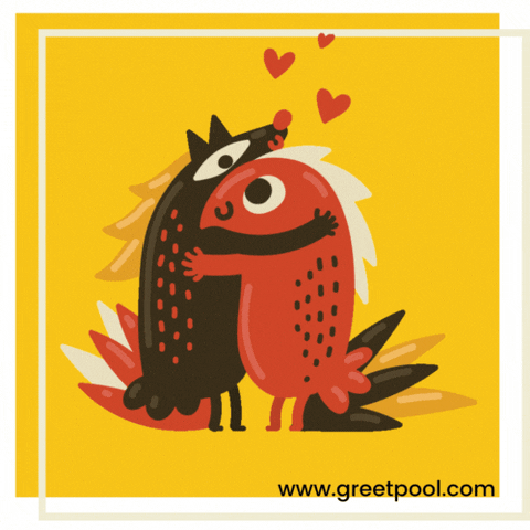 I Love You Cute Creatures Yellow Animated I love you GIF with cute creatures on yellow background