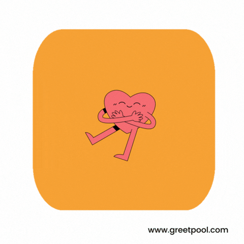 I Love You Heart Character Hug Orange Animated I love you GIF with heart character hugging on orange background