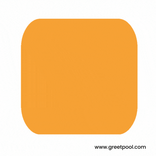 Animated I love you GIF with heart character hugging on orange background