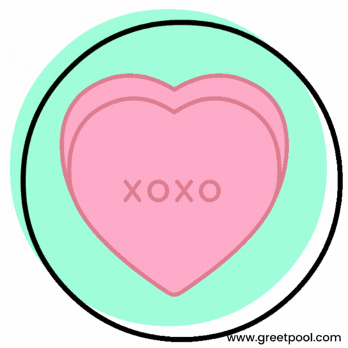 Animated I love you XOXO candy heart GIF on mint background