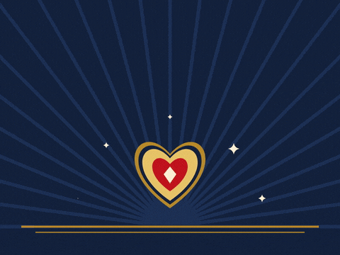 Love You Art Deco Gold Heart I love you in gold art deco letters flipping in, forever yours, above a gold heart and navy sunburst