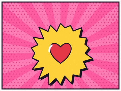 I love you! comic burst as a giant red heart pounds ba-dum on pink halftone rays, my heart can't take it