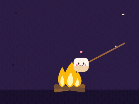 I love you s'more every day with a smiling marshmallow toasting over a campfire under night stars
