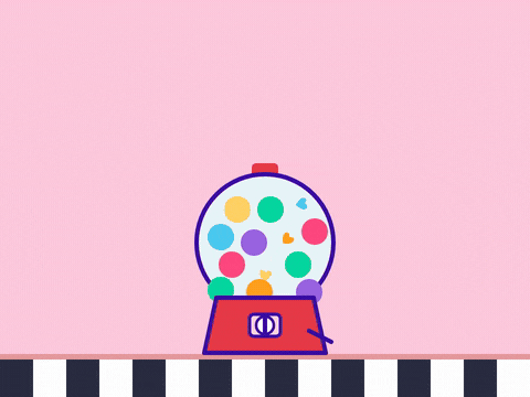 I love you, you're so sweet, as a red gumball machine drops a pink heart gumball on a diner floor