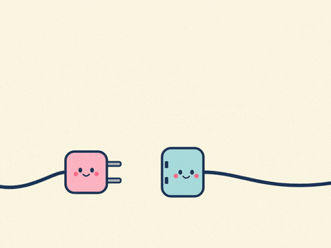 I love you handwritten in navy script, we just click, as a cute plug connects to a socket with a heart