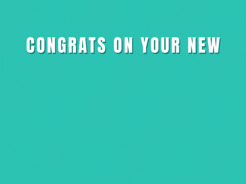 Congrats on your new baby spelled out with four colourful toy blocks popping up on a teal background