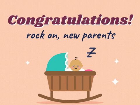 New Baby Rocking Cradle Congratulations Congratulations new baby message with a baby asleep in a rocking wooden cradle, rock on new parents
