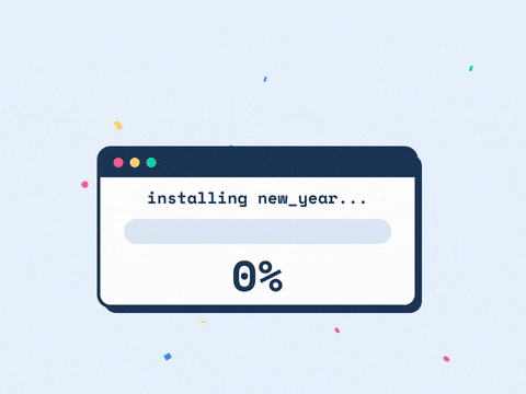 Funny New Year Loading Progress Bar Happy New Year as a progress bar installing new year runs to 100 percent with falling confetti