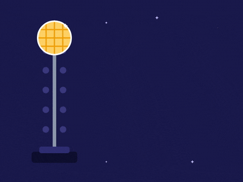 Happy New Year gold ball dropping down a pole of lights on a night sky with Here's to a great one