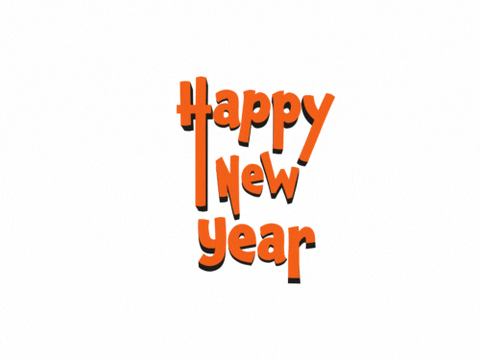 Happy New Year Bold Orange 3d Animated happy new year GIF with bold orange 3D text