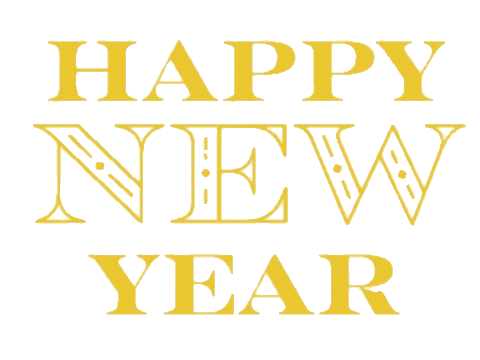 Animated happy new year GIF with bold letters on transparent background