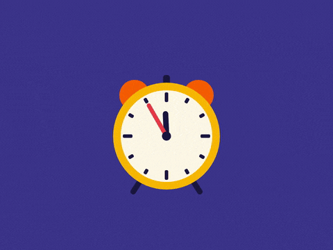 Happy New Year alarm clock striking midnight and ringing on a purple background with It's party o'clock