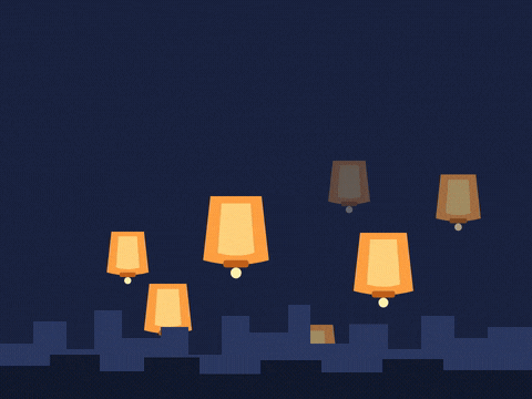 Happy New Year Sky Lanterns Wish Happy New Year, make a wish, glowing orange sky lanterns rising over a night city silhouette
