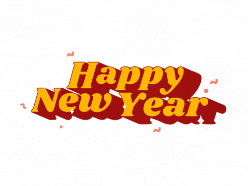 Animated happy new year GIF with warm pink and orange gradient