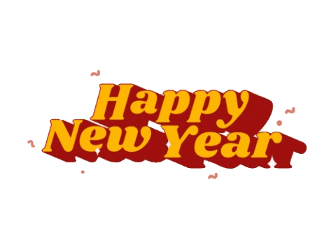 Animated happy new year GIF with warm gradient on transparent background