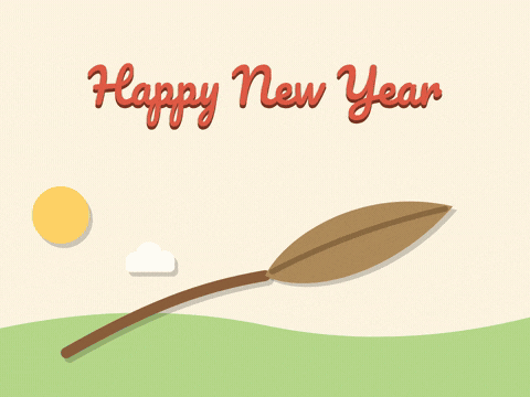 Happy New Year, turn over a new leaf, a brown paper leaf flips into a smiling bright green leaf