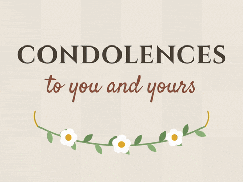 Condolences to you and yours bereavement message with a leafy garland and three white blossoms