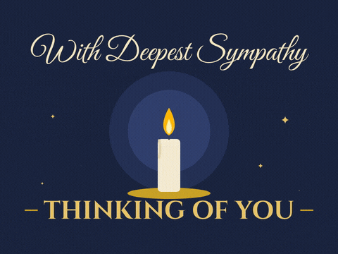 With deepest sympathy candle flickering in a soft glow on navy with thinking of you in gold